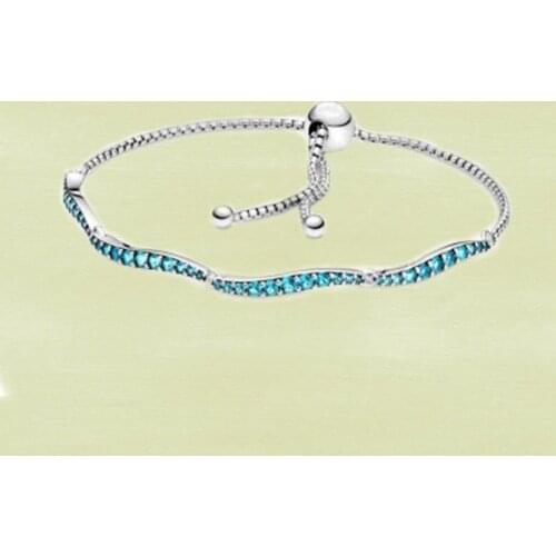 2021 Summer New S925 Silver Fashion Blue Wavy Slider Bracelet, High-quality Jewellery For Romantic Birthday Gifts For Ladies