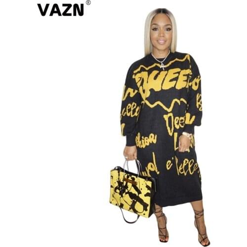 VAZN New Hip Pop Loose Chic Ladies Slim Elegant Night Club Sexy Slim Young Dress 2020 Full Sleeve V-neck Lady Dress