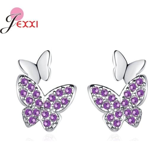 New Arrival 925 Silver Crystal Trendy Butterfly Stud Earrings For Women Simple Fashion Cute Boucle D'oreille Party Jewelry Gifts