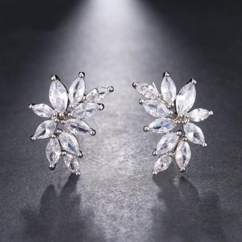 ORZTOON Luxury AAA Cubic Zircon Flower Stud Earrings For Women Popular Leaf Earring Wedding Birthday Jewelry 2021 New