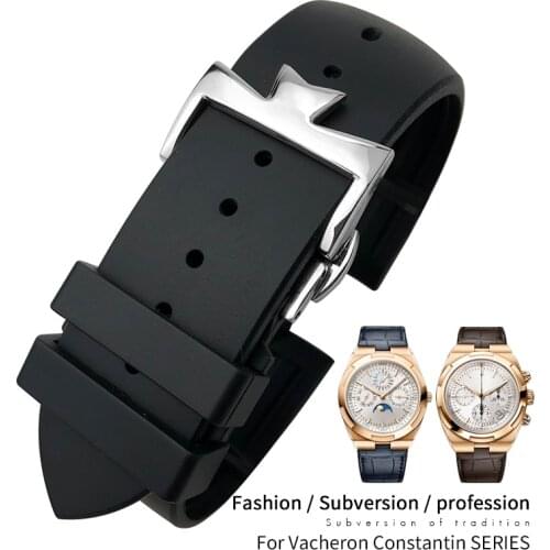 25mm * 8mm Rubber Silicone WatchBand Replacement for Vacheron Constantin Overseas Watch Black Blue Waterproof Sport Strap
