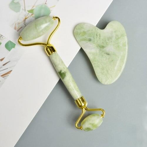 Facial Massage Roller Guasha Board Double Heads Natural Jade Stone Face Lift Body Skin Relaxation Slimming Beauty Neck Thin Lift