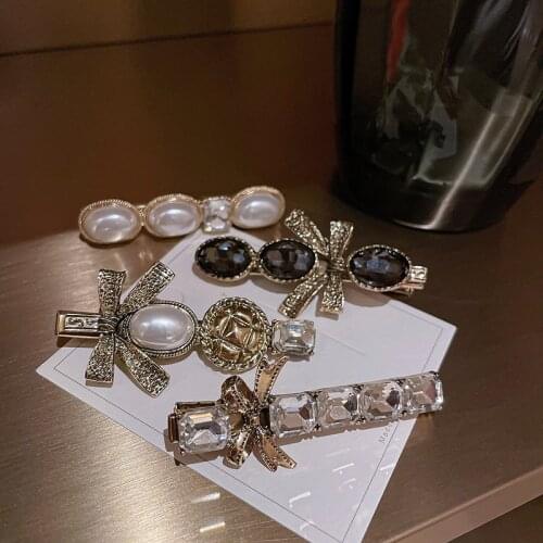 Luxury Pearl Barrette Rhinestone Alloy Hairclips Gorgeous Vintage Full Diamond Bow Hair Accessories Ornament Hairgrips Wholesale