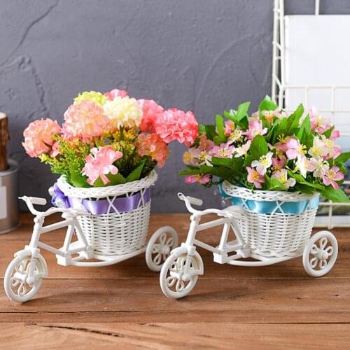 Rattan Flower Basket Vase Tricycle Bicycle Model Home Garden Wedding Party Decor