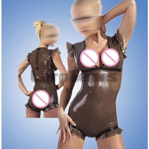 Sexy Transparent Black V-Neck Latex Bodysuit Zentai Fetish Rubber Leotard Catsuit