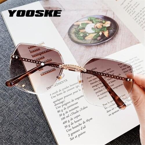 YOOSKE Luxury Brand Rimless Sunglasses Women Oversized Gradient Sun Glasses Ladies Shades Sunglass for Lady Chain Hollow Design