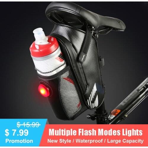 Bicycle Saddle Bag With Water Bottle Pocket Waterproof MTB Bike Rear Bags Cycling Rear Seat Tail Bag Bike Accessories