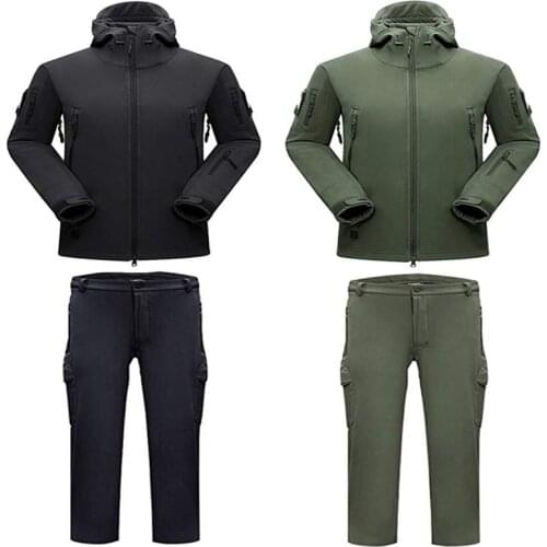 Sharkskin Softshell Tactical Jacket + Pants Outdoor Camouflage Hunting Clothes Camping Hiking Waterproof Windproof Hooded Suits