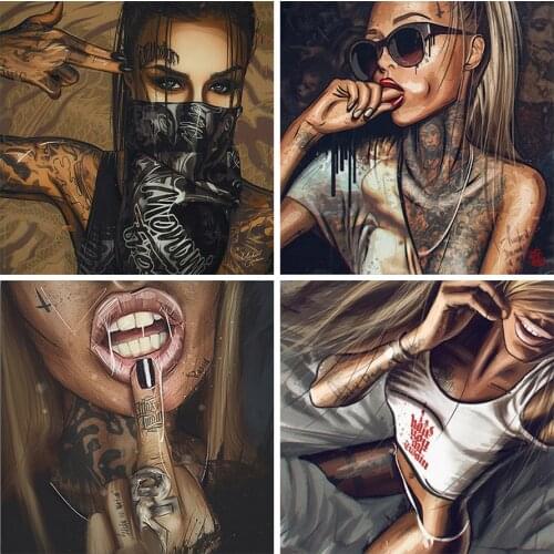 Tapb Abstract Cool Tattoo Girl Portrait Pictures Painting By Numbers Kits Sexy Women Graffiti Art gifts For Adult Room Decor