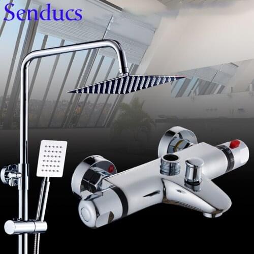 Thermostatic Shower Set Senducs Brass Bathroom Shower Faucet High End Thermostatic Bath Shower System Polished Chrome Shower Set