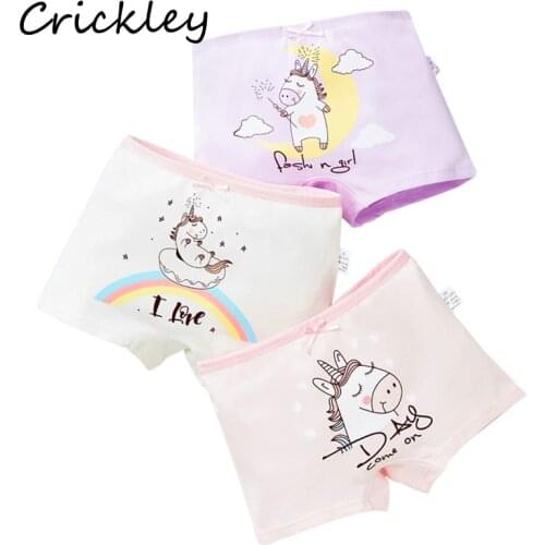3Pcs/Lot Cotton Girls Underwear Cartoon Unicorn Print Panties for Girl Boxer Knickers Breathable High Quality Toddler Underpants