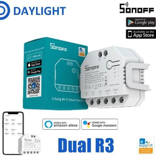 SONOFF DualR3 WIFI Smart DIY Mini Certain Switch Power Metering 2 Gang Way Timing Via eWeLink Control With Alexa Google Home