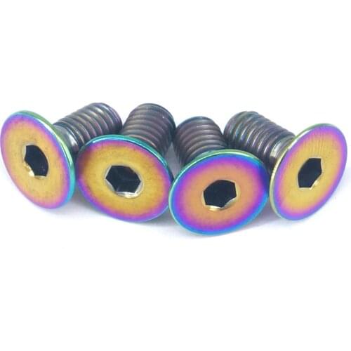 4 PCS M5x10mm Rainbow GR5 Titanium Alloy Allen Countersunk Hex Head Screw Bolts For Bike Pedal