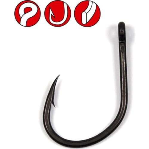 Wifreo [50PCS] Teeflonn Coated Wide Gap Carp Hooks Forged Shank Strong Sharp Barbed Matt Black Carp Fishing Hook Size 6 8
