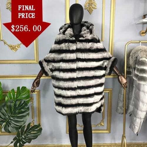Fur Jacket Women Coat 100% Real Rabbit Fur Hooded Coat Batwing sleeve Winter High-Quality Warm Female New-Style Outerwear