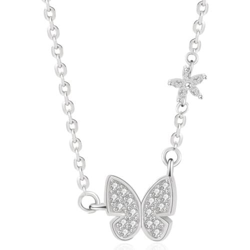 S925 Sterling Silver Butterfly Necklace Female Fashion Design 5A Zircon Clavicle Chain