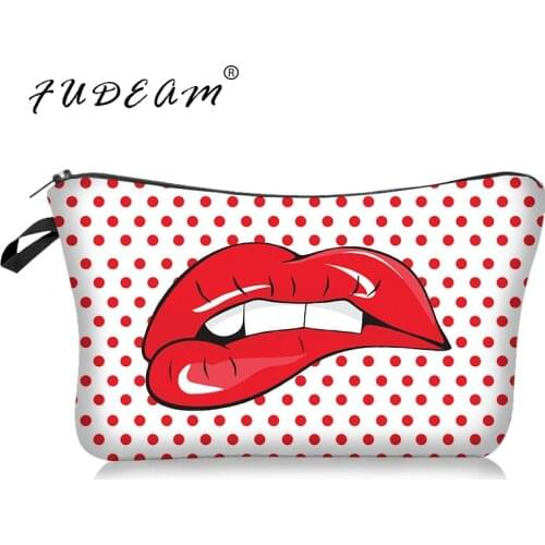 FUDEAM Lip Dot Print Pattern Women Waterproof Cosmetic Bag Toiletry Storage Organize Travel Makeup Bag Female Eyebrow Pen Pouch
