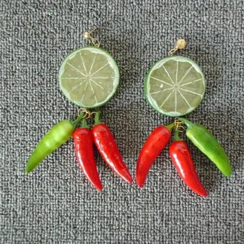 Food Plant Drop Earrings for Women Brincos Lemon Chili Large Earring Woman Holiday Jewelry Christmas Pendientes Oorbellen