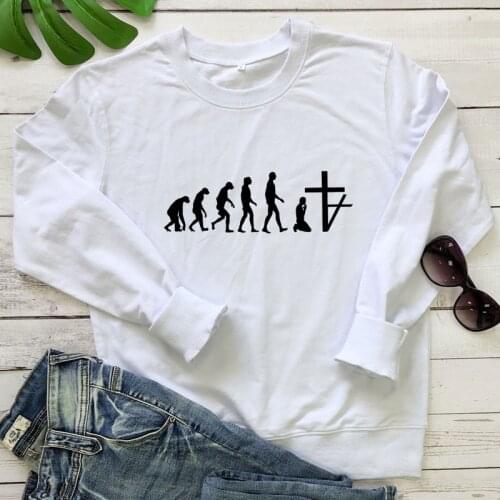 Evolution Of A Christian Sweatshirt Funny Women Long Sleeve Religion Prayer Pullover Outfits