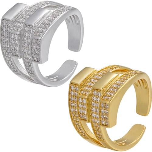 ZHUKOU NEW brass creative three-dimensional opening ring for women gold silver color cubic zirconia ring jewelry wholesale VJ262