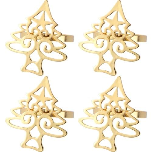 4Pcs Christmas Tree Alloy Beautiful Delicate Napkin Ring Napkin Buckle Table Decoration Western Restaurant Dinner Napkin Holder