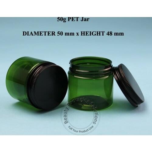 50PCS/LOT Promotion 50G Green PET Cream Jar 50ml Plastic Cosmetic Container Makeup Canister Sample Bottle Black Cap Refillable