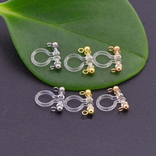 50pcs No Pierced Plastic Transparent Double Head Ear Clip Painless Ear Strap with Rings DIY Earring Finding