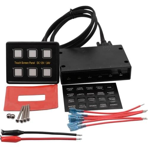 6 Gang LED Switch Panel Touch Control Box Waterproof Universal Circuit Control DC 12-24V Touch Screen for Car Boat