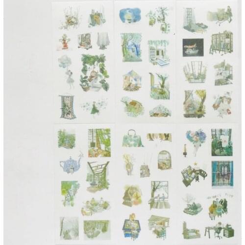 6 Sheets /Pack Green Wizard Life Diary Stickers Craft Stick Label Notebook Computer Phone