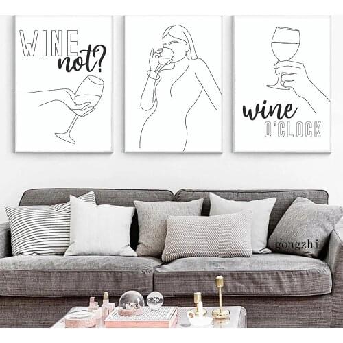 Woman Body Nude Abstract Line Drawing Nordic Poster Wine O'clock Canvas Painting and Prints Wall Art Pictures Living Room Decor