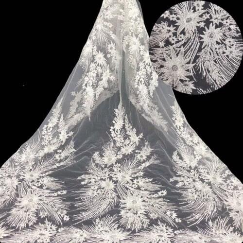 Promotional exquisite white bead tube + sequined tulle embroidered dress, suitable for ladies' wedding dress skirts