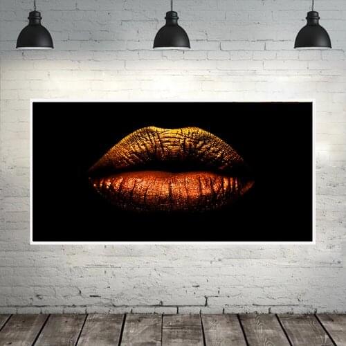 5D Diamond Painting Gold Lips on Black Diamond Mosaic Full Drill Diamond Embroidery Pictures Of Rhinestone Art A572