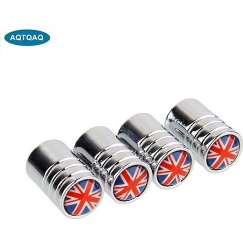 AQTQAQ 4pcs/lot UK Flag Bike Moto Car Tires Wheel Stem Valve Caps Cover Car Styling ,Car Accessories Decoration