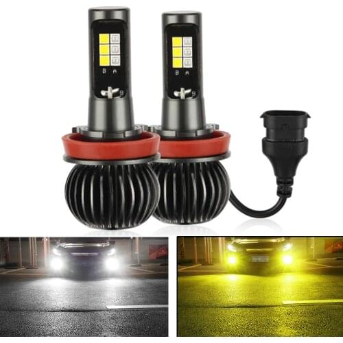 Car LED Super Bright Front Fog Bulb H11 9006 881 H3 H8 Dual Color Fog Lamp Retrofit 3030 lamp beads