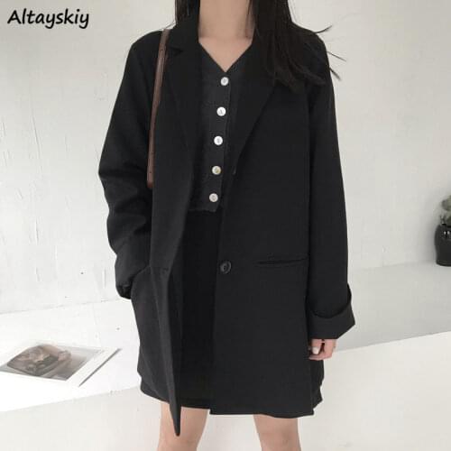 Blazers Women Fall Vintage Chic Koean Stylish Popular Simple Basic Black Office Lady Outwear All-match Spring Female Clothing