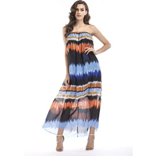 Bohemian Strapless Dresses For Women Long Fashion Summer Style 2019 Loose Plus Size (S-6XL) Print Elegant Dress Holidays Tube