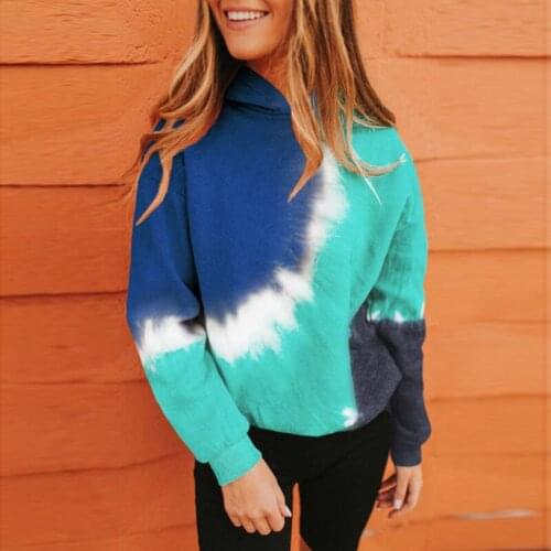 Plus Size Printed Loose Hoodies Women Sweatshirt Fashion Casual Color Contrast Tops Autumn Winter Tie Dye Print Pullover Hoodies