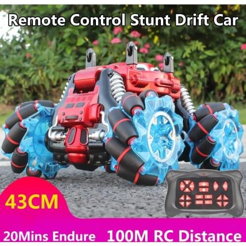 Big heavy 4WD Stunt Drift Programming RC Car 43CM Cool Light Rotation 20Mins Endure 100M Twist Deformation Dual Mode Demo RC Toy