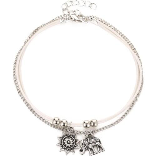 Vintage Sun Elephant Silver Plated Two Layer Copper Bobby Socks Bracelet For Ankle Fashion Womens Anklets