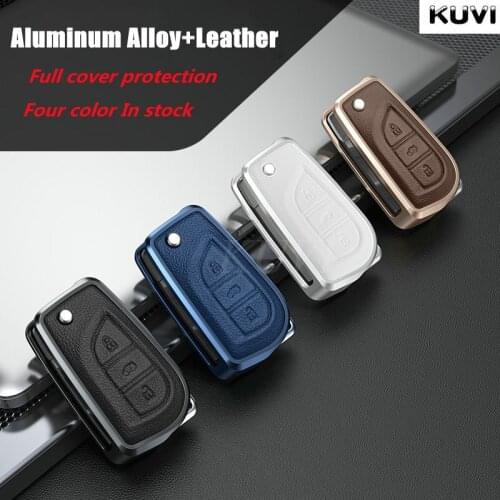 Alloy Leather 3 Button Car Key Cover Case for Toyota Auris Corolla Avensis Verso Yaris Aygo Scion TC IM 2015 2016 Camry RAV4