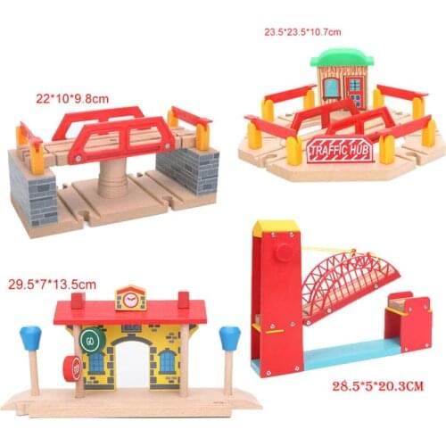 Wooden Train Track Railway Traffic Hub Solar Station Accessories Suspension Bridge Pier Toys Train Accessories