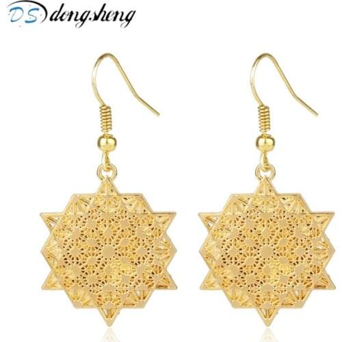 Dongsheng Gold Color Chandelier Filigree Bohemian Drop Dangle Earrings For Women Wedding Jewelry Natural Floral Earrings
