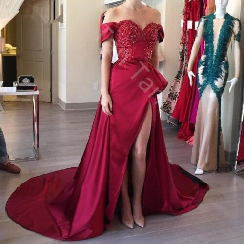 Elegant Long Red Evening Dress with Applique Robe soiree Dubai Formal Prom Dresses Plus Size Short Front Women Evening Gowns