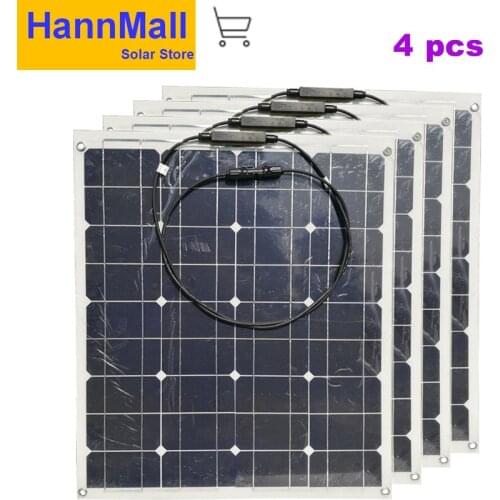 HannMall Portable Flexible Solar Panel 12v 200w(4PCS*50W) Solar Battery Charger Waterproof Boat Fish Caravan Camp Motorhomes RV