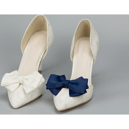 2 PCS Bridal Wedding Black Cream Red Nude Blue Pink Wild Ribbon Bow Butterfly Shoe Clips