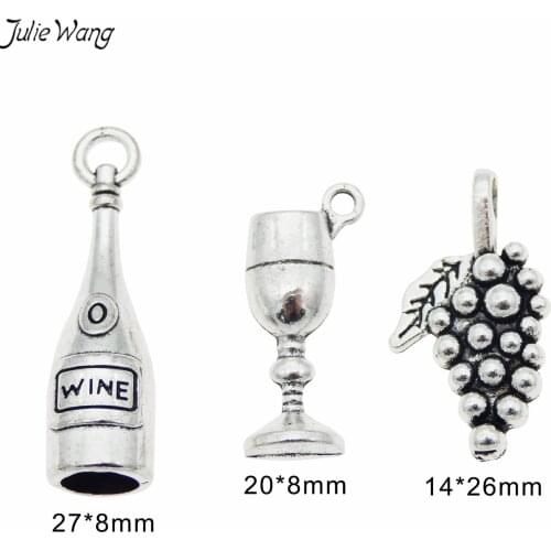 Julie Wang 15pcs Mini Wine Bottle Goblet Grape charms Mixed shape Zinc Alloy Necklace Pendant Jewelry Earring DIY Accessory