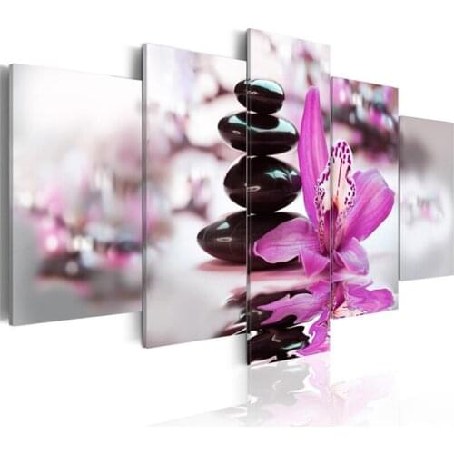 Painting Lilies Flower Stone Wall Art 5d Diy Diamond 5 Pcs Handmade Full Round Drill Embroidery Cross Stitch Abstract Picture