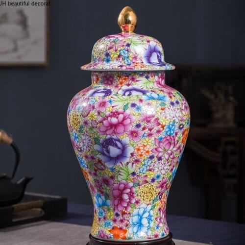 Chinese Style Ceramic Ginger Jar Living Room Dried Flower Flower Arrangement Accessories Countertop Vase Imitation Antique Vase