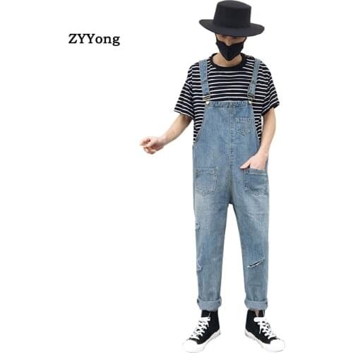 New Fashion Mens Ripped Jeans Jumpsuits Hi Street Distressed Denim Bib Overalls For Man Suspender Pants