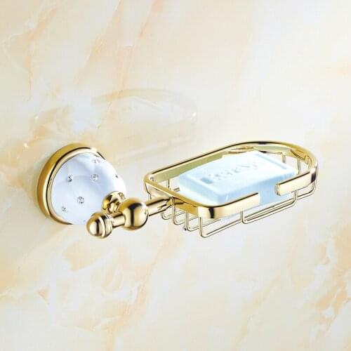 Euro style Soap Basket Diamond Gold chrome Wall-Mounted Soap Dish Soap Box Bathroom Accessories